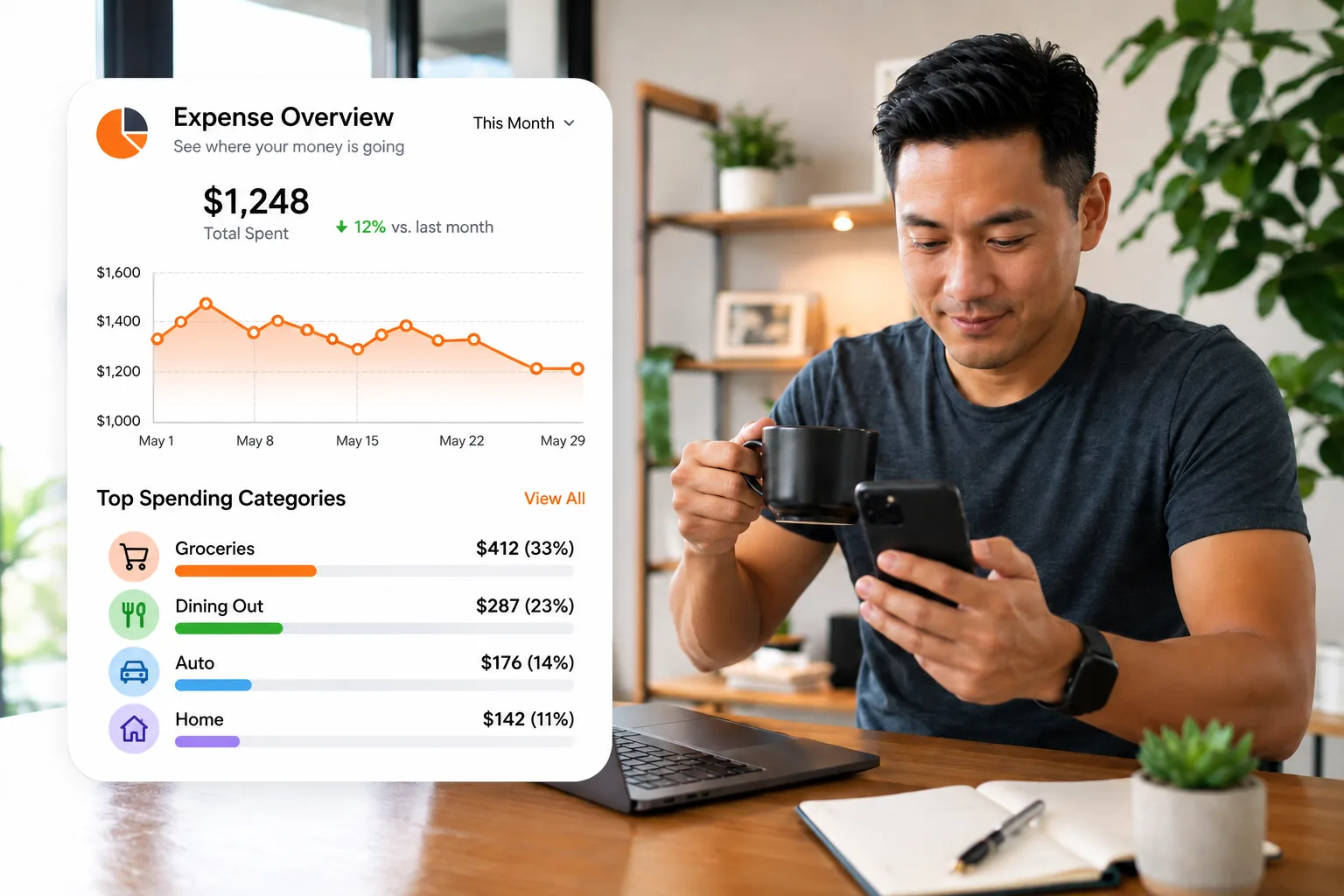 Person reviewing their SpeakCents expense overview on a phone